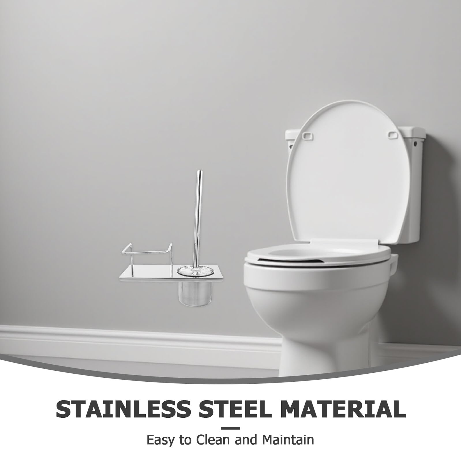 FOMIYES Set de Cepillos y Soporte para Inodoro, Acero Inoxidable, Montaje en Pared, con Estante Integrado para Baño