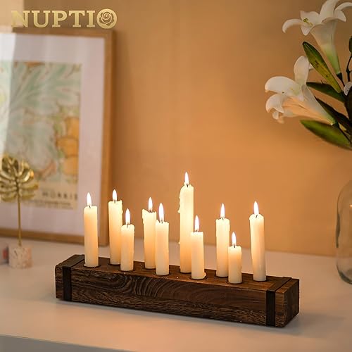 Miniatura 4 de NUPTIO Candelabro para centro de mesa juego de 2 candelabros de madera de 16.5 pulgadas - Candelabro cónico rústico para decoración de fiesta de