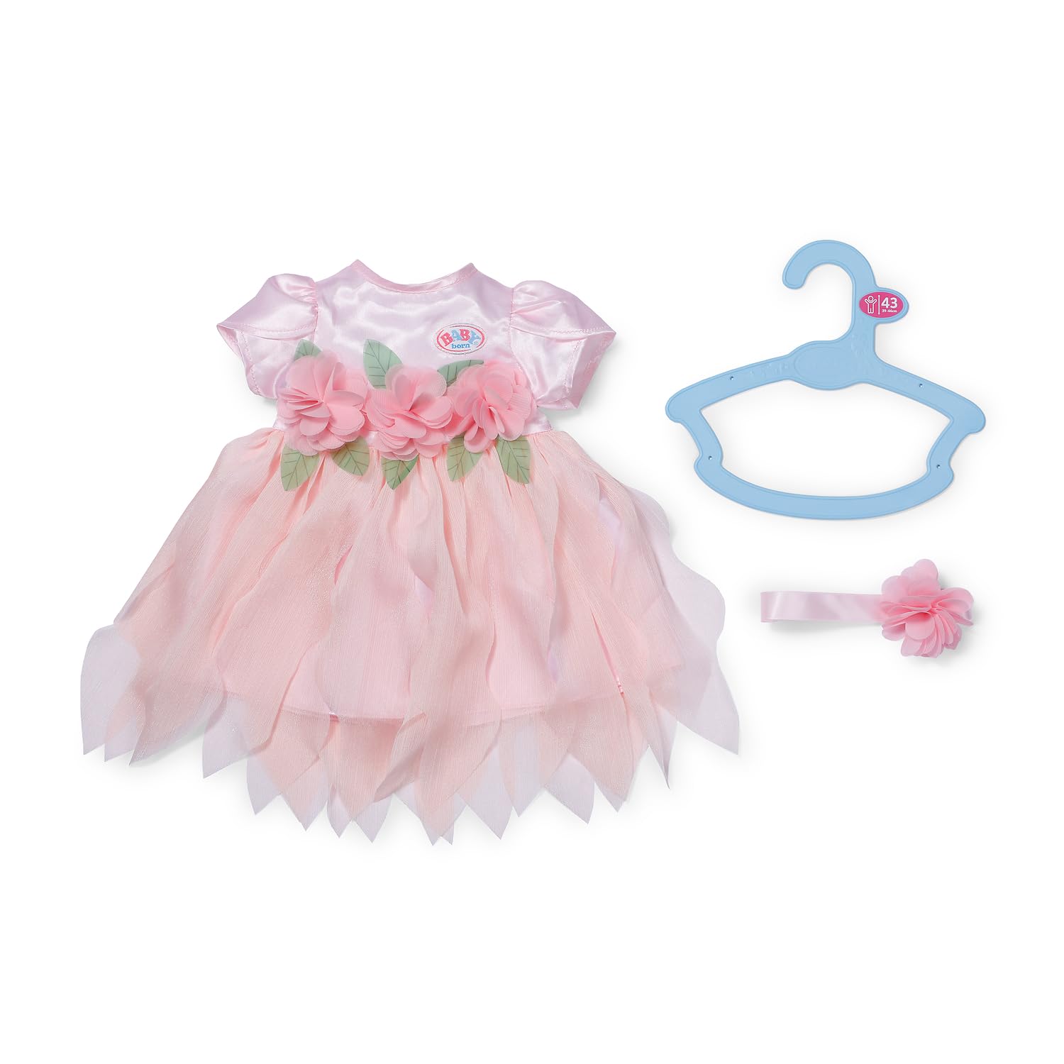 BABY born Blumenfee-Outfit mit rosa Kleid, Blütenzierde, Haarband für 43cm Puppen