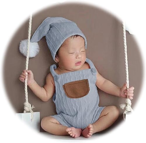 Miniatura 2 de Newborn Photography Props Baby Photoshoots Outfits Boy Photo Posing Romper Hat Crochet Suspender Costume
