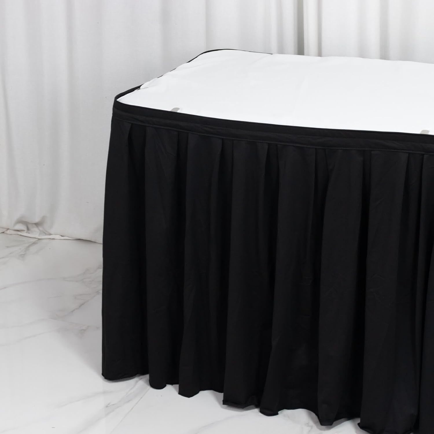 Efavormart Scuba Table Skirt 21ft Black - Shirred Pleat Wrinkle Free & Stain Resistant Event Skirting