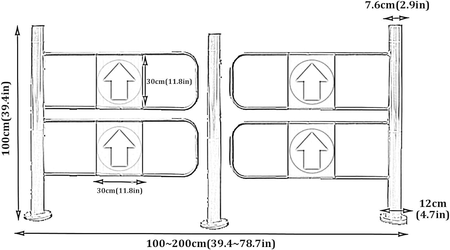 Heavy-Duty Metal Swing Safety Gate 1-Way Half Waist Barrier for Secure Pedestrian Access for Supermarkets(2.1m)