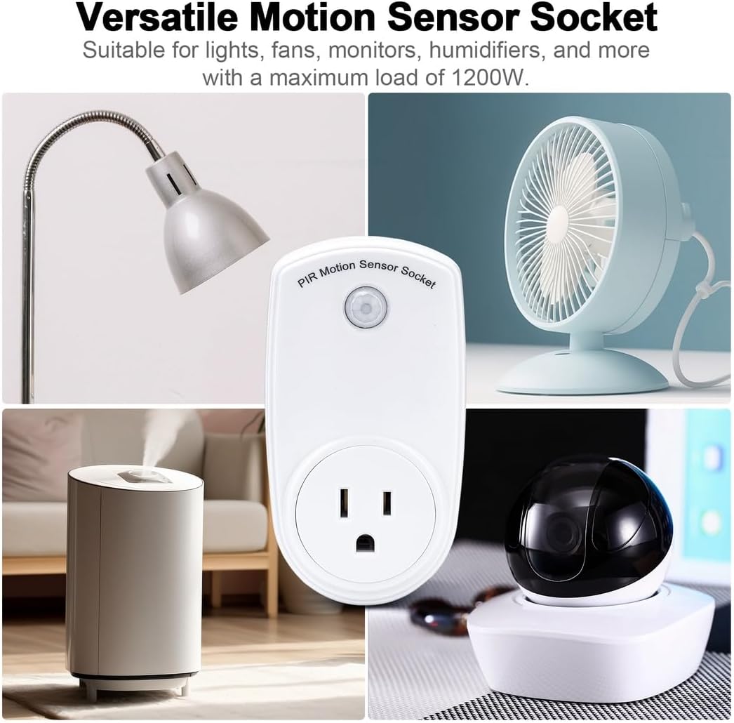 120° Wide Angle and 19.7Ft Range, 4 Pcs Motion Sensor Outlets, Pir Motion Sensor Light Plug in Outlet, Indoor Light Control Smart Socket, Electrical Outlet Plug Switch for Rooms, Corridors, Garages