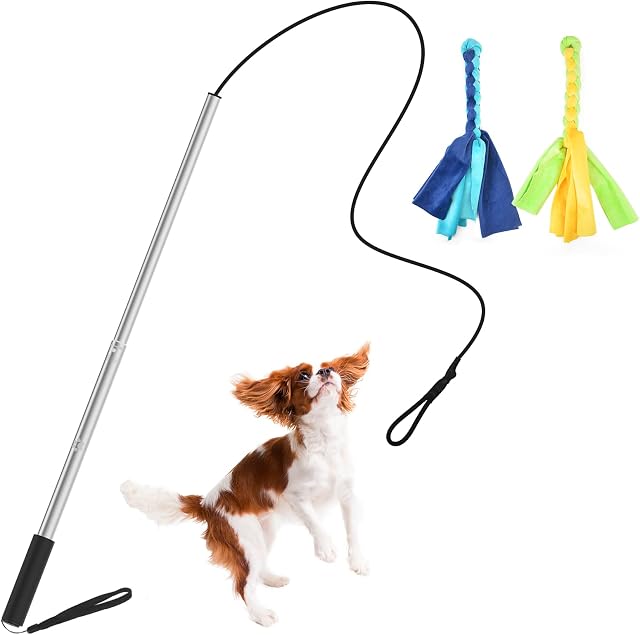 Zttark Flirt Pole for Dogs Outdoor Funny Interactive Dog Toys ,Extendable Teaser Wand Pet Flirt Stick Outdoor Interactive Toy for Small Medium Large Dogs Training Pulling Playing Exercise