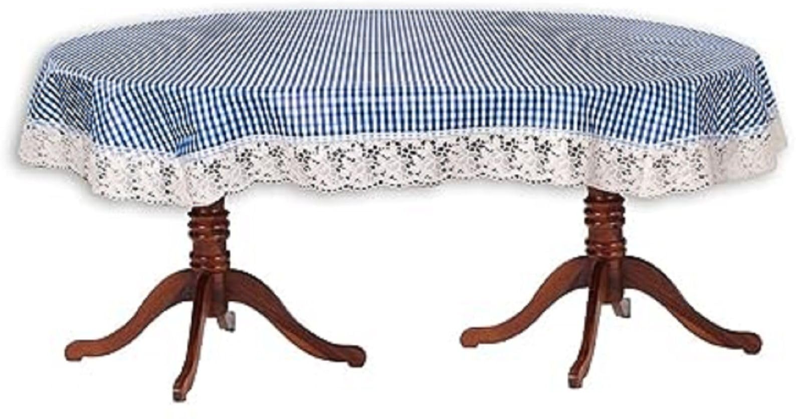 ZITIN 6 Seater Oval Dining Table Cover 60x90 Inches or 152x228 Cm Material - PVC Shape - Oval Pack of 1 Anti Slip Blue-Check-image-41