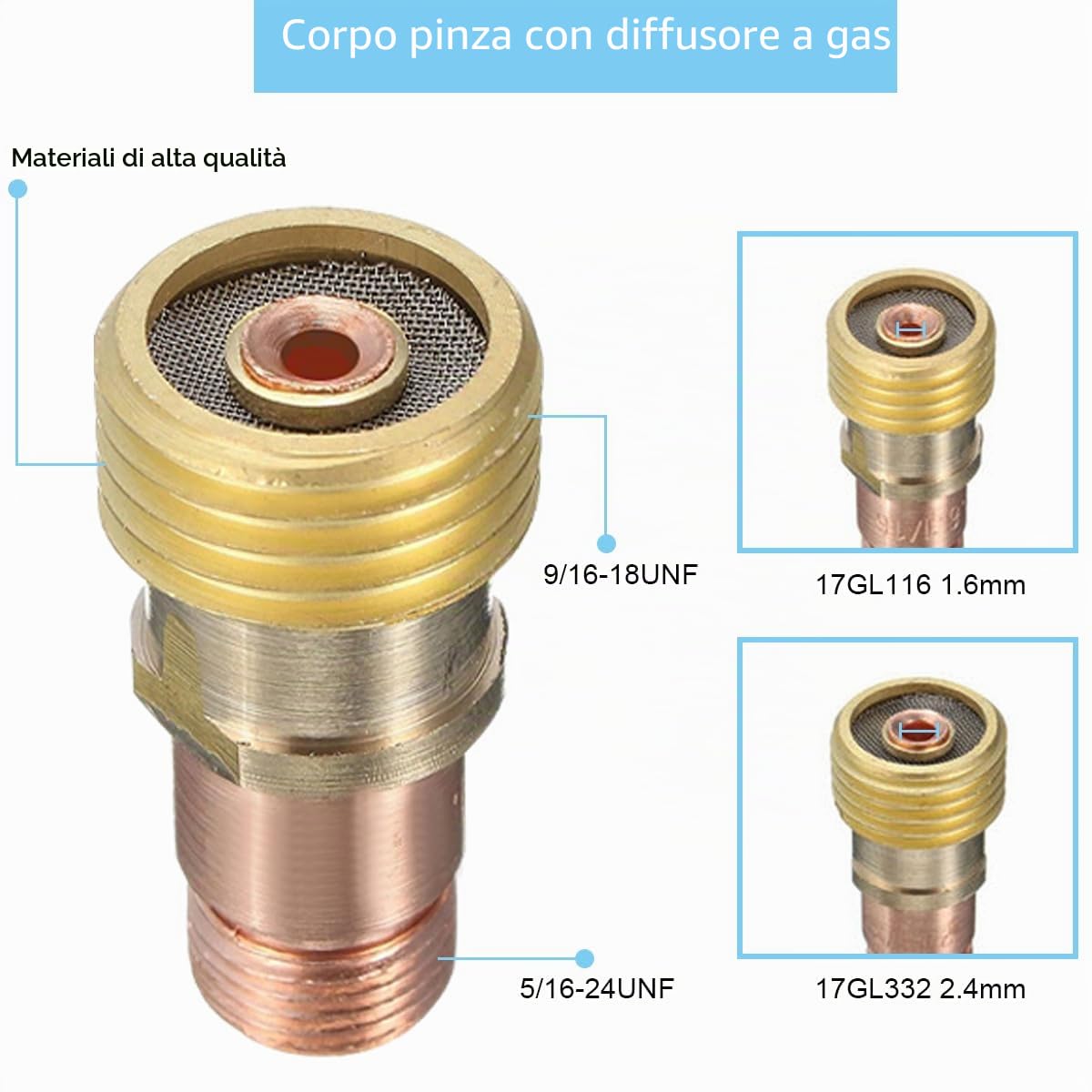 26 Pezzi Torcia di Saldatura per TIG Lente a Gas #10 Kit Coppa in Vetro Pinze Corpo Stubby Gas Lens & Stubby Collet 1.6mm 2.4mm per WP-17/18/26 Kit di Accessori per TIG Torcia di Saldatura