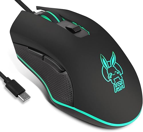 IULONEE Ratón óptico con cable USB tipo C, silencioso para computadora, mouse óptico para juegos, ergonómico, 7 retroiluminación LED, 2400 DPI, 6