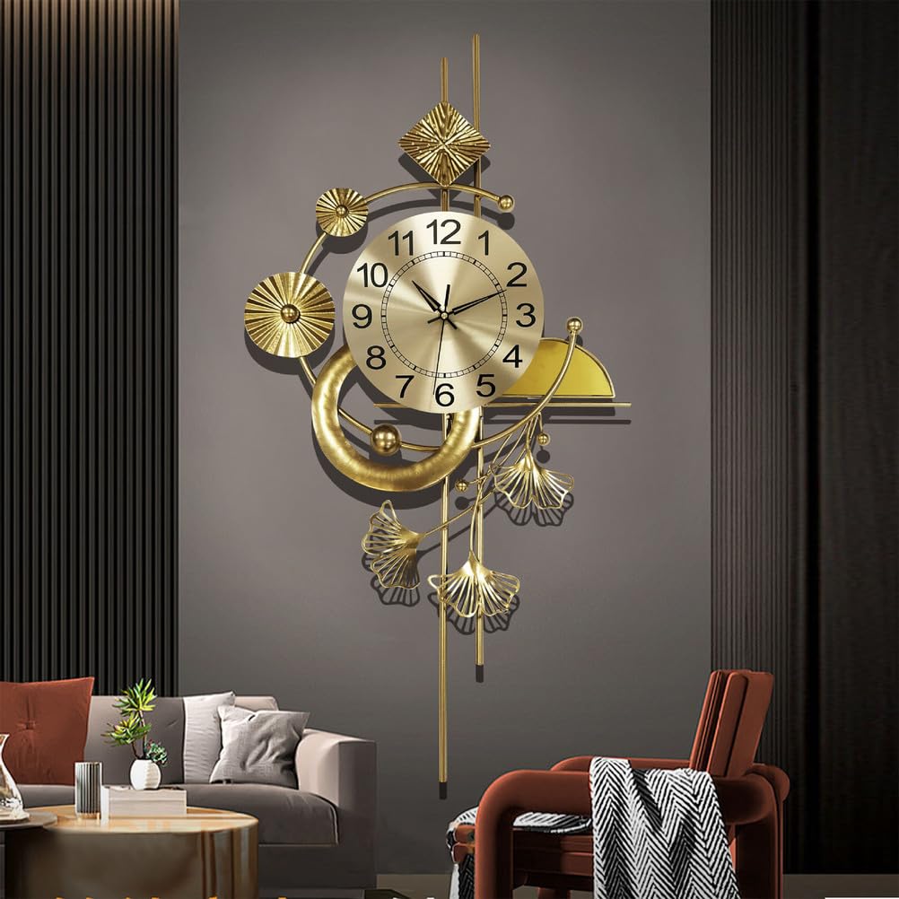 Zegar ścienny nowoczesny kreatywny 3D metalowy liść miłorzębu kwiatowy ornament cichy zegar kwarcowy złoty kute sztuka dekoracyjny zegar ścienny do salonu sypialni willi domu wnętrze prezent