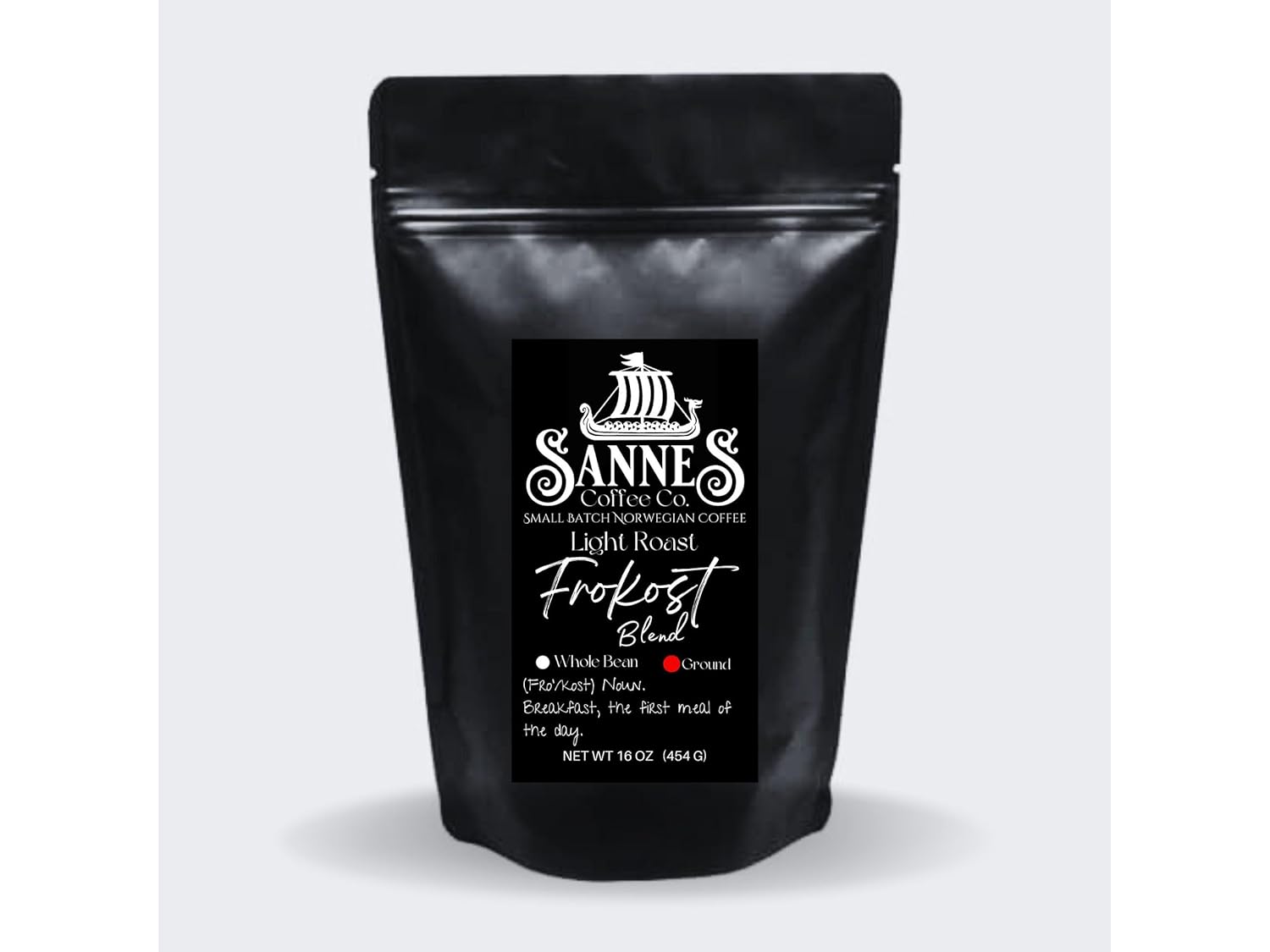 Sannes Coffee Co. Norwegian Coffee-Frokost Blend Light Roast Coffee-Smooth Never Bitter-Resealable bag (Ground, 16 oz)