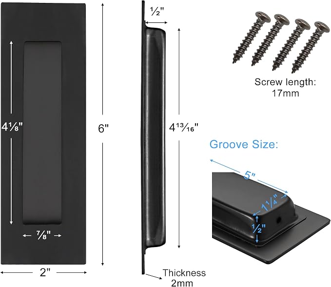 Tiradores empotrados para puertas correderas 6 pulgadas 4 piezas miniatura 3
