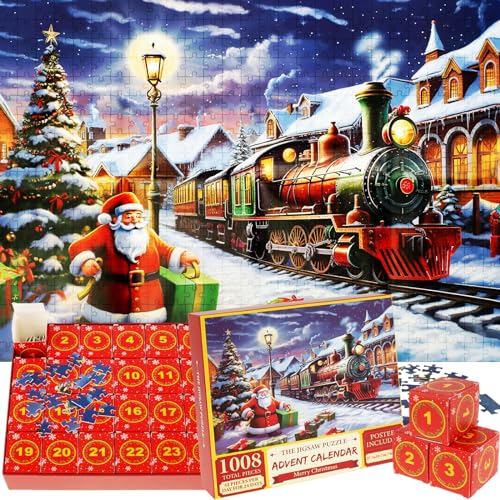 Advent calendar 2023, Christmas Advent Calendar Jigsaw Puzzle 1008 Pieces 24 Boxes, Jigsaw Advent Calendar, Christmas Family Holiday Puzzle, Christmas Gifts for Women Men Kids(Santa Claus)