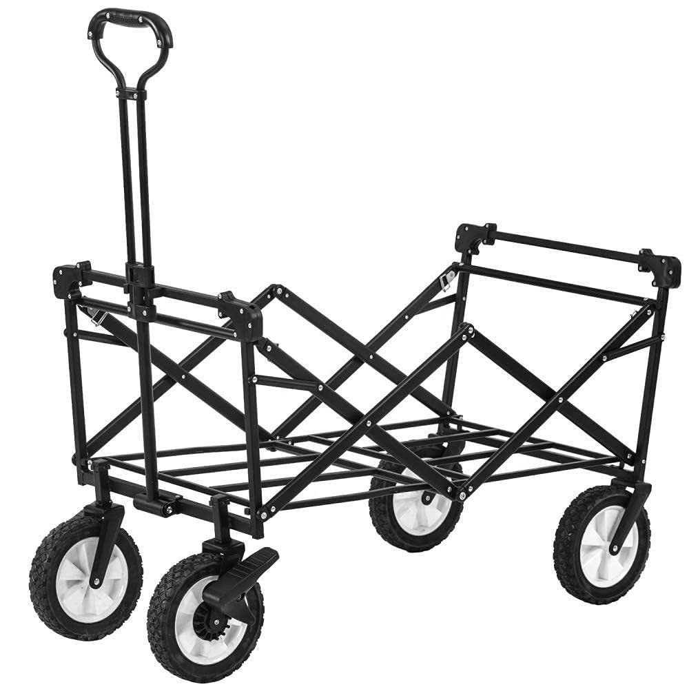 Carrello da giardino pieghevole resistente, con tettoia rimovibile, 4 ruote, portabicchieri anteriore, manico regolabile, ideale per uso esterno