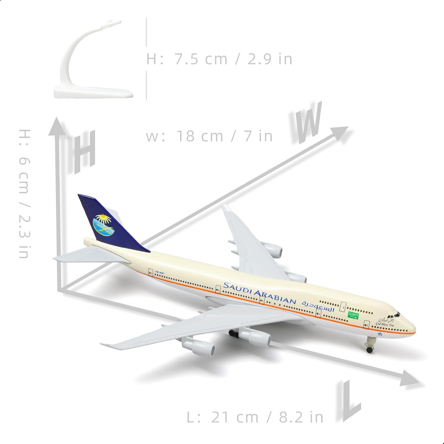 747 1/300 Scale Airplane Model Saudi Arabian Boeing 747 Diecast Metal Panam Model Plane Kits for Adult (with Stand) Aircraft Model for Gifts or Desktop Display Collections -8 inches L