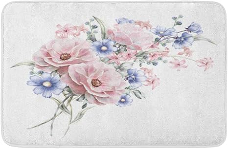 Amazon バスルームの装飾31 X バスマット水彩花パステルカラーの花ピンクの青い花のバラの束は 滑り止めのバッキングが施された居心地の良いバスラグです 75x45cm 玄関マット オンライン通販