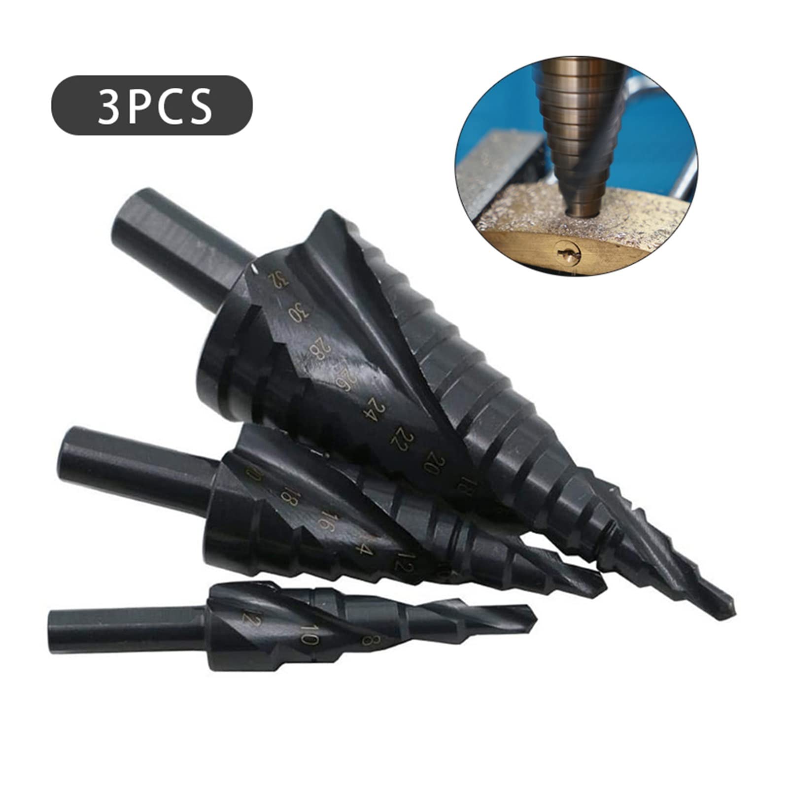 KLKVTGWGZK 3Pcs 4-32MM Cobalt Step Drill Bit Set High Speed Steel Spiral for Metal Cone Triangle Shank Hole Bit Hole Opener Tool Parts(3pcs)