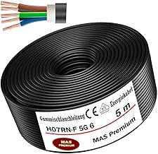 MAS Premium 5-100 m Rubber Hose Cable Energy Cable Construction Site Cable H07RN-F 5G1.5, 2.5, 4, 6 or 10 Flexible Cable with Protective Conductor for Heavy Devices (H07RN-F 5G6 mm², 5 m)