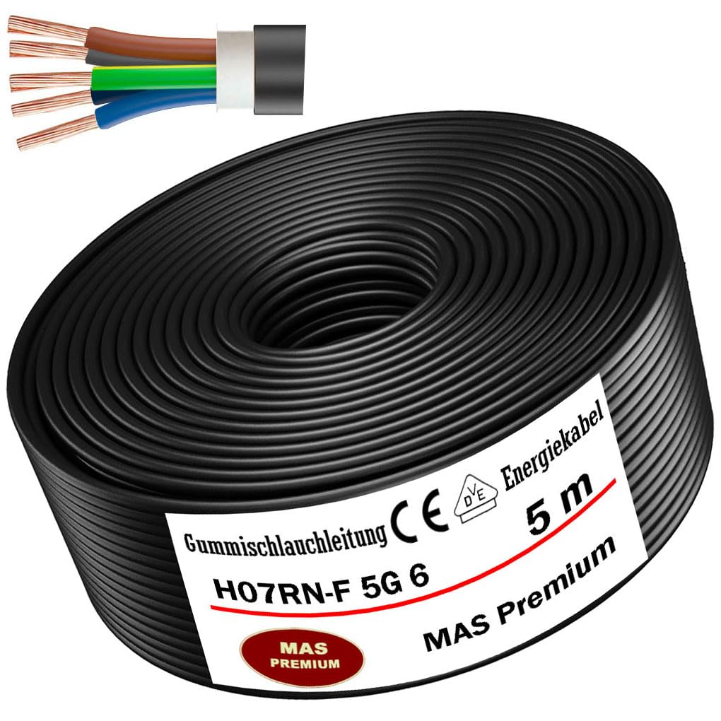 MAS Premium Cable de alimentación de goma de 5 a 50 m, H07RN-F 5G6 mm², cable flexible con conductor de protección para dispositivos pesados (5 m)