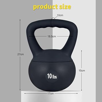Soft Kettlebell Weights (5-30 lbs) - Iron Sand Filled for Home Gym, Strength Training & Fitness - Shock-Proof Design with Wide Non-Slip Handle - Dumbbell Alternative for Men & Women (Black, 10 LBS)