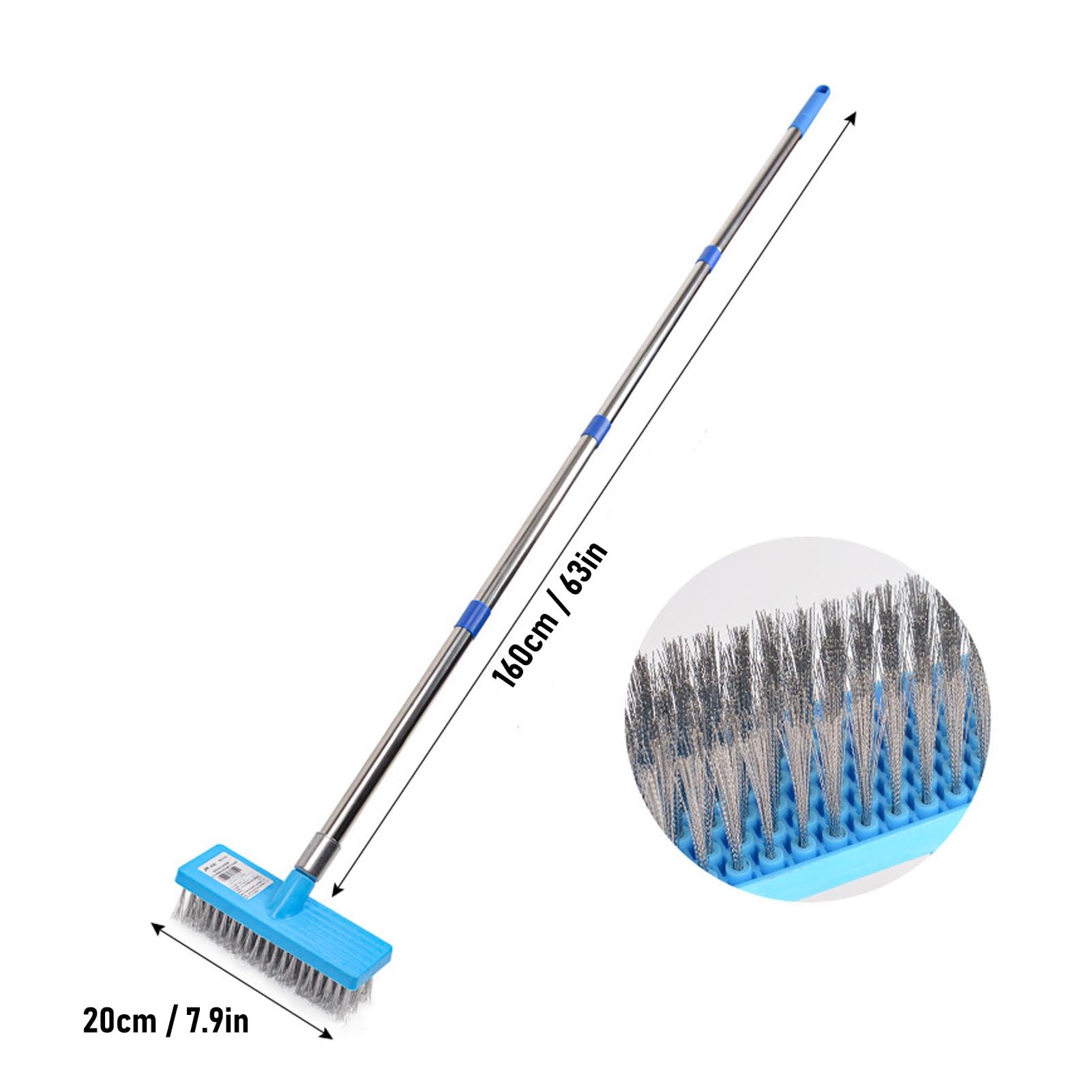 Twarda Szczotka do Czyszczenia o Długości 20 Cm, Teleskopowa Rączka Miotła do Szorowania z Drutu Stalowego z Przedłużaczami ze Stali Nierdzewnej, Usuwania Brudu Mchu na (160cm)