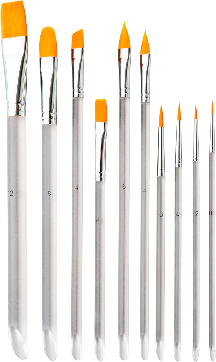 TAG Face Paint and Body Paint Brush Set - 10 Piece Professional Artist Collection - Includes Round, Flat, Filbert, Angle & Petal Brushes - Synthetic Bristles for SFX, Acrylic & Watercolor