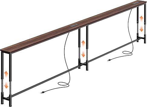 Huuger 110.2 Inch Sofa Table with Power Outlets, Skinny Behind Couch Table