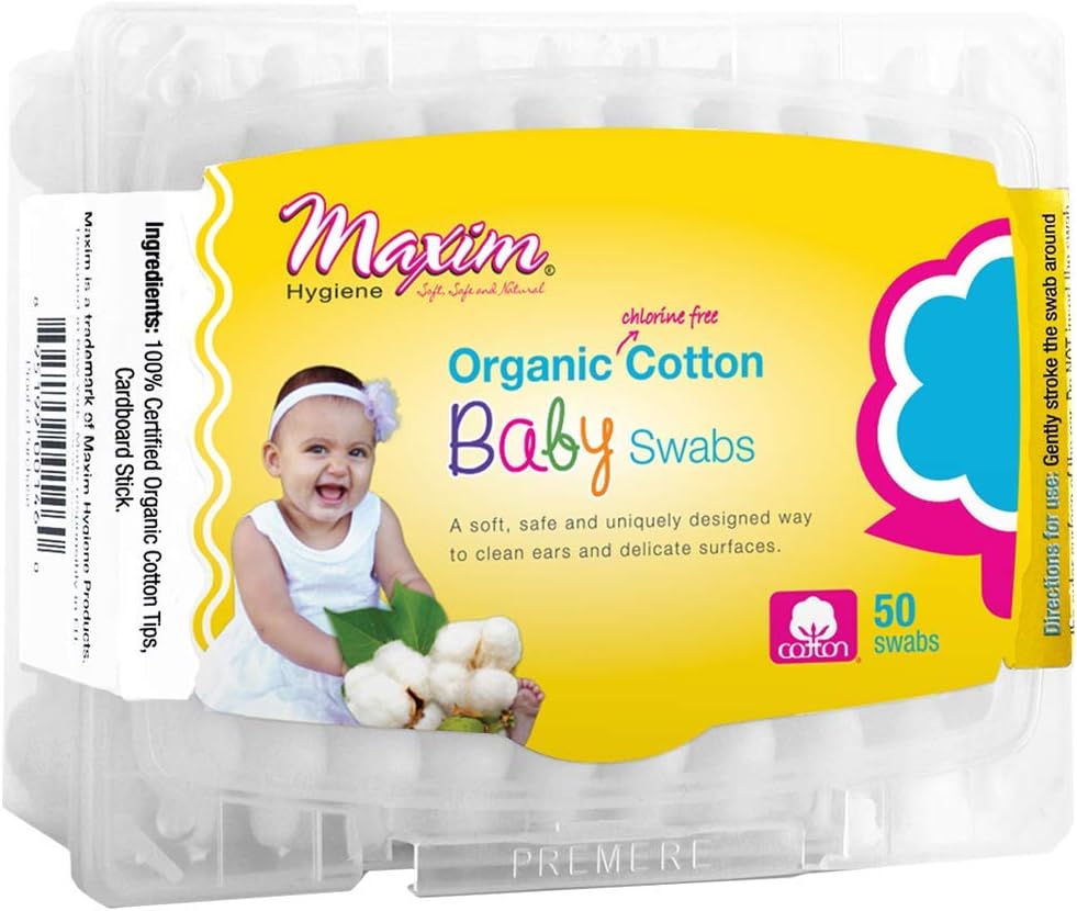 Organic Baby Cotton Swabs Maxim Hygiene Products 50 Pack Baby