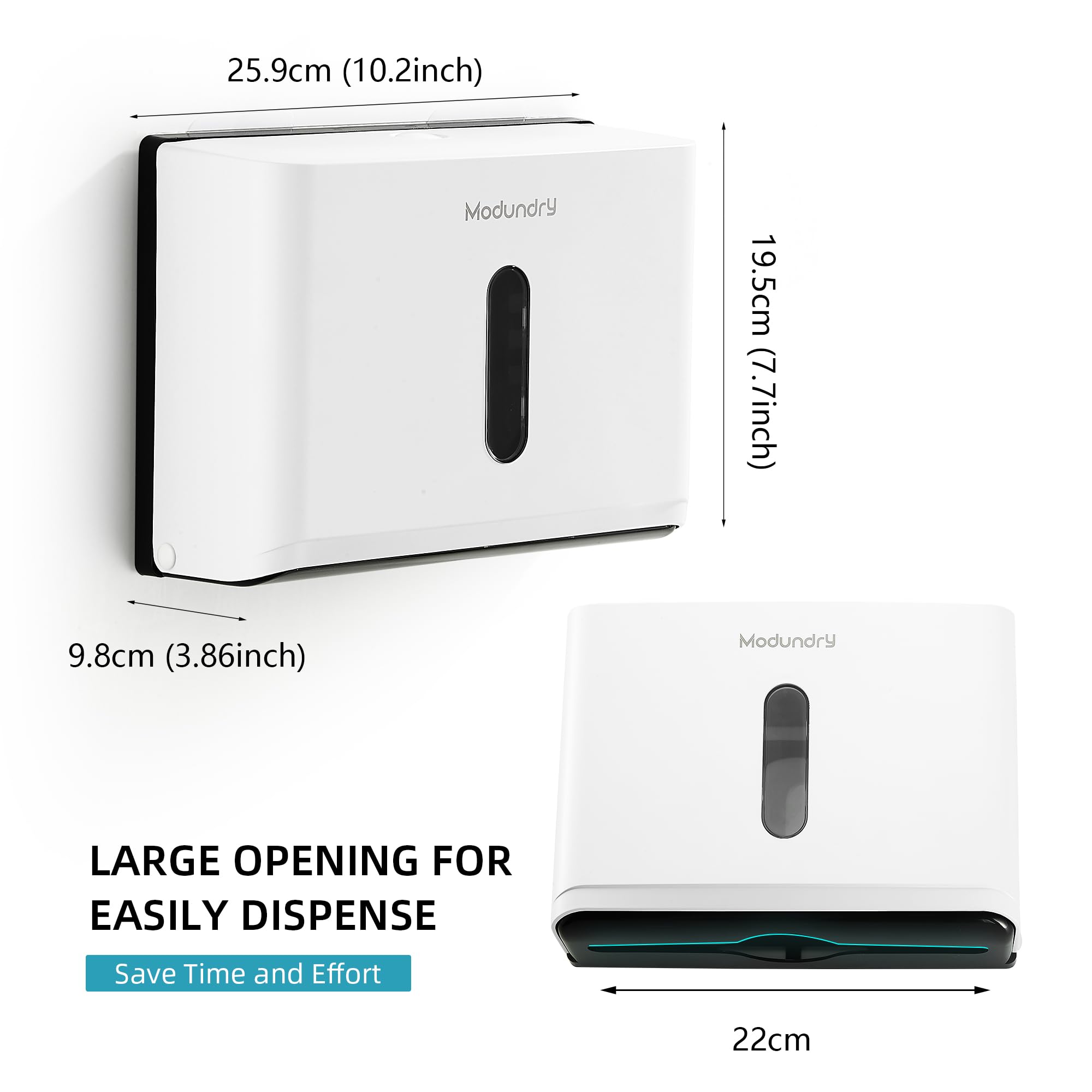 Dispenser Carta Asciugamani a Parete, Dispenser Salviette Bagno da Muro, Commerciale Bagno Cucina,Può Contenere Fino A 200 Fogli, Bianco