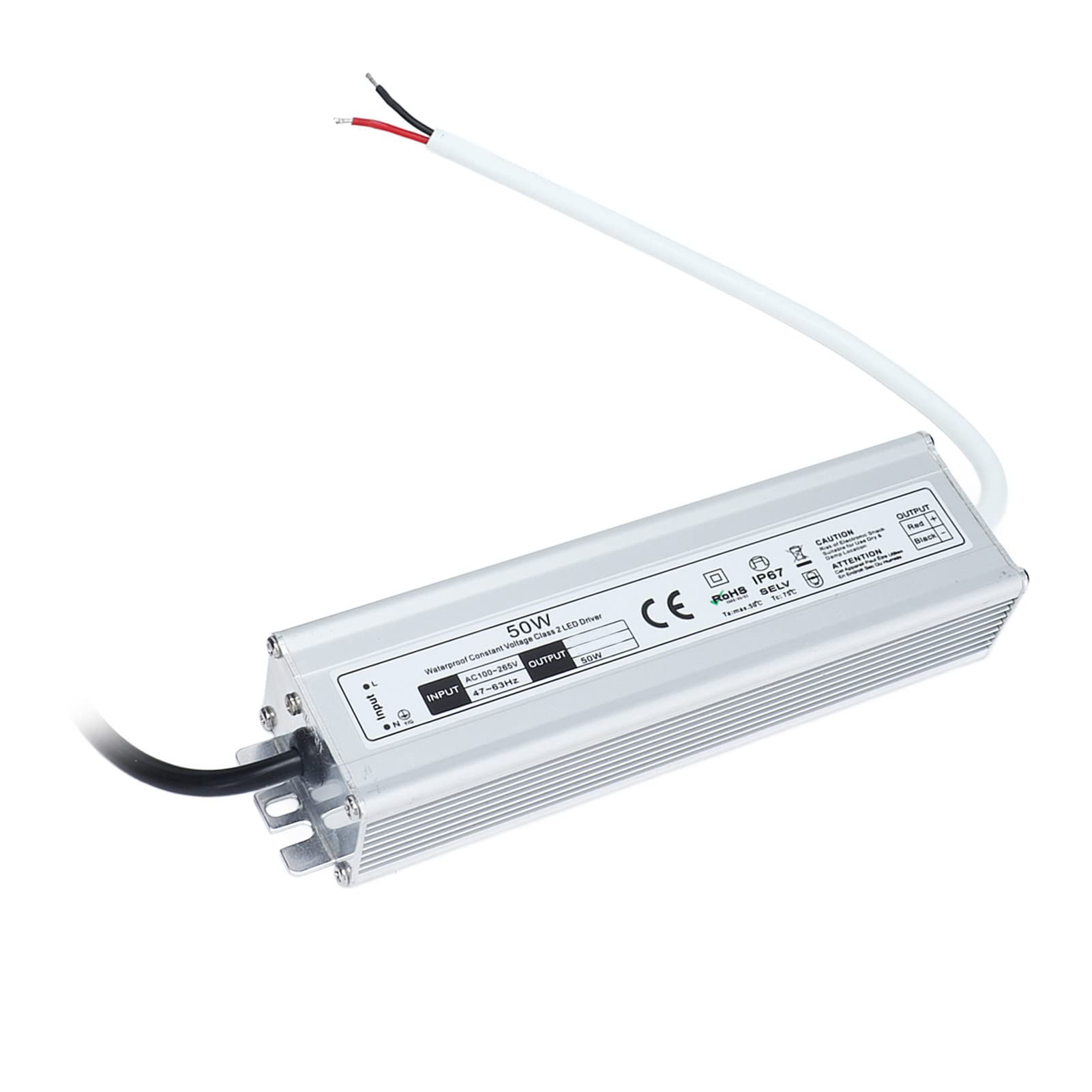 Driver LED 50W 12V/24V Impermeabile IP67 Trasformatore LED Alimentatore LED da 100~265V AC a 12V/24V DC Uscita a bassa tensione per luce LED, Computer Project, Industrial(Spine UE-24V)