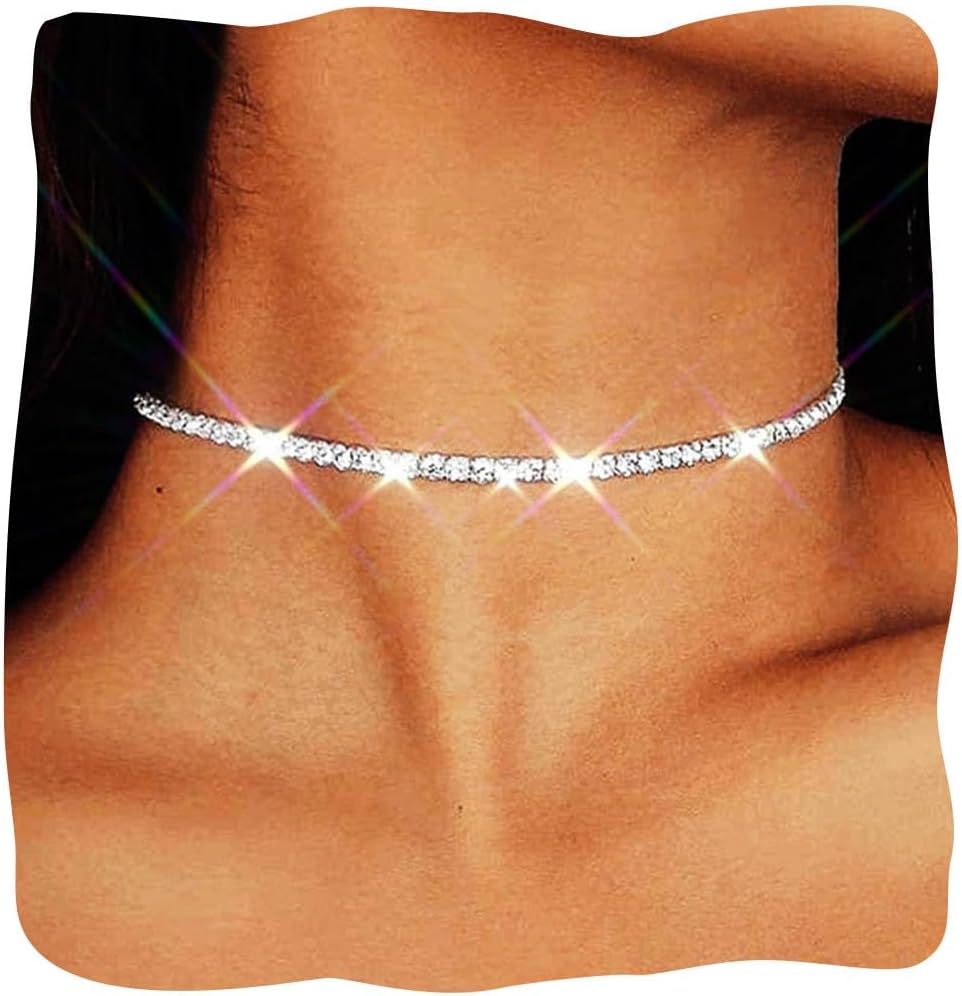 JAKAWIN Diamond Choker Necklace Silver Rhinestone Chokers Jewelry for Women