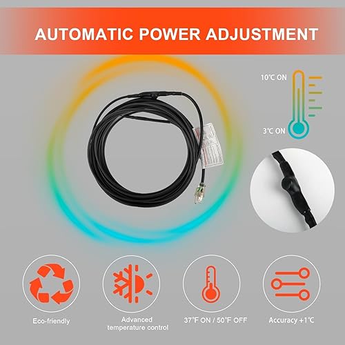 Miniatura 15 de HEATIT Cable calefactor de techo y canaletas de 36 pies con enchufe iluminado de 10 pies, cinta térmica resistente, 120 V 8 W/pies