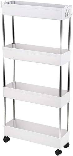 Miniatura 3 de Carrito de almacenamiento con ruedas ultrafino de 4 niveles, organizador de baño y almacenamiento con ruedas, carrito de cocina de 4 capas y carrito
