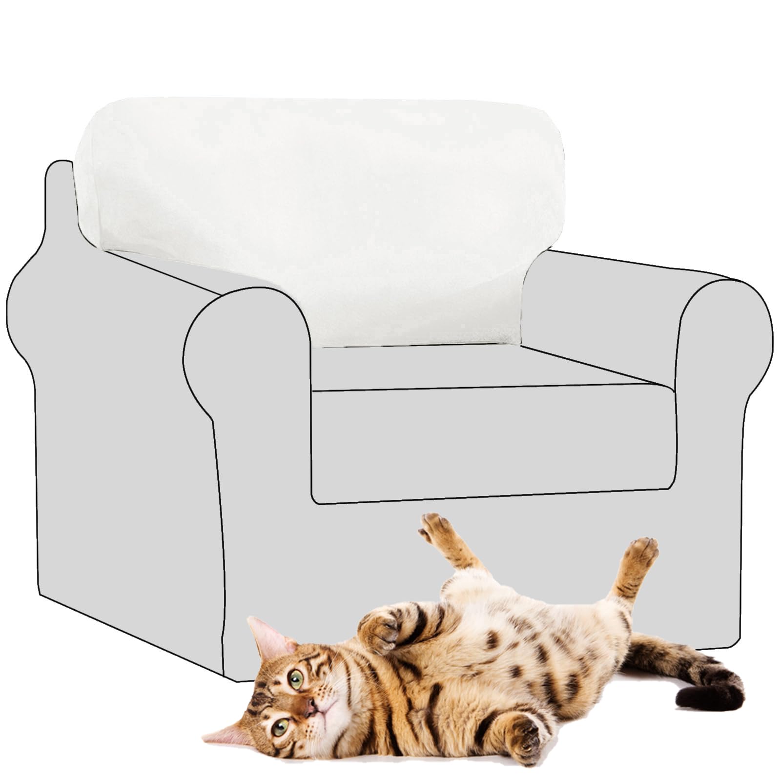 SYLC Stretch Velvet Sofa Backrest Cover, Back Cushion Covers Non-Slip Sofa Cushion Slipcovers for Couch Chesterfield Caravan RV Dinette (White,1 pc Square M)