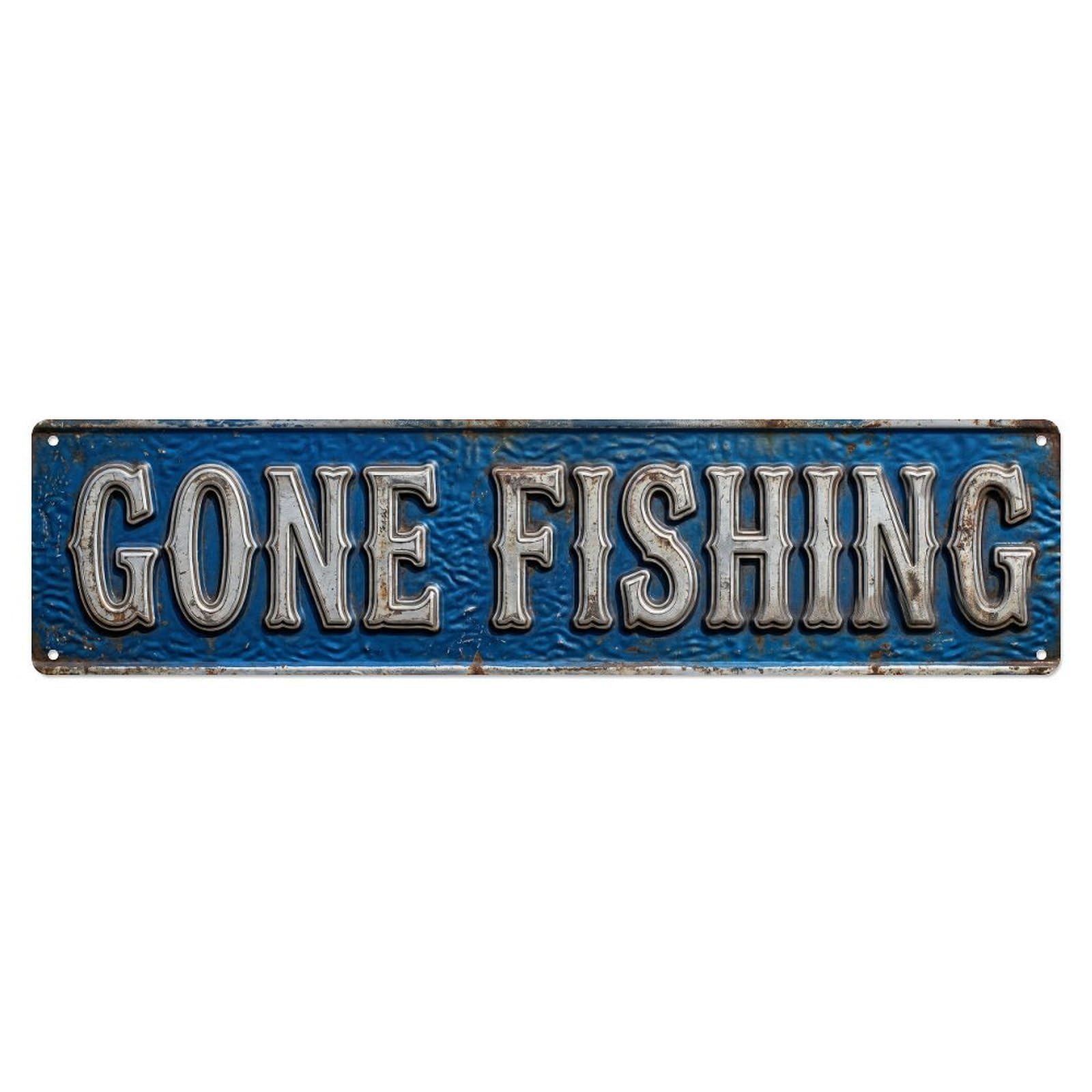 GONE FISHING Fishing Necessities Vintage Metal Tin Sign Wall Decor for Cafe, Club, Garden Metal Poster 4x16Inch