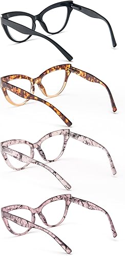 Miniatura 3 de KoKoBin Paquete de 4 lentes de lectura con diseño de ojo de gato para mujeres, lectores de mujer, bloqueo de luz azul, anti UV, con bisagra de
