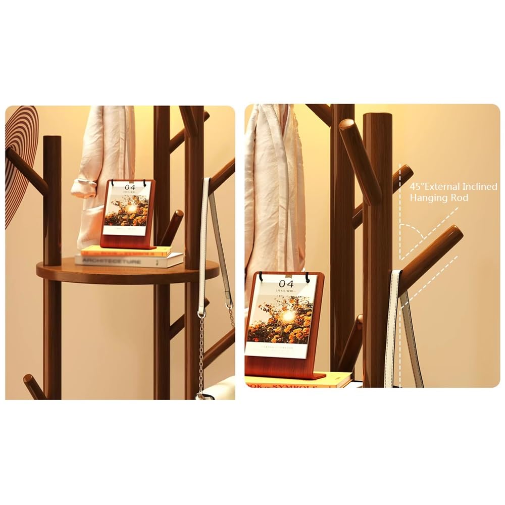 GLigeT Garderobenständer Massivholz Rotierenden Mantel Rack Boden Kleiderbügel Schlafzimmer Haushalt Lagerung Rack Vertikale Kleidung Rack Wohnzimmer Kleidung Rack Jackenständer(Bruin)