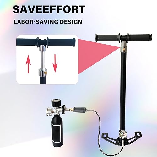 Miniatura 5 de Bomba de aire PCP Bomba de mano de alta presión 4500Psi Bomba de pistola de aire de 4 etapas Bomba de estribo de llenado de rifle de aire 30MPA