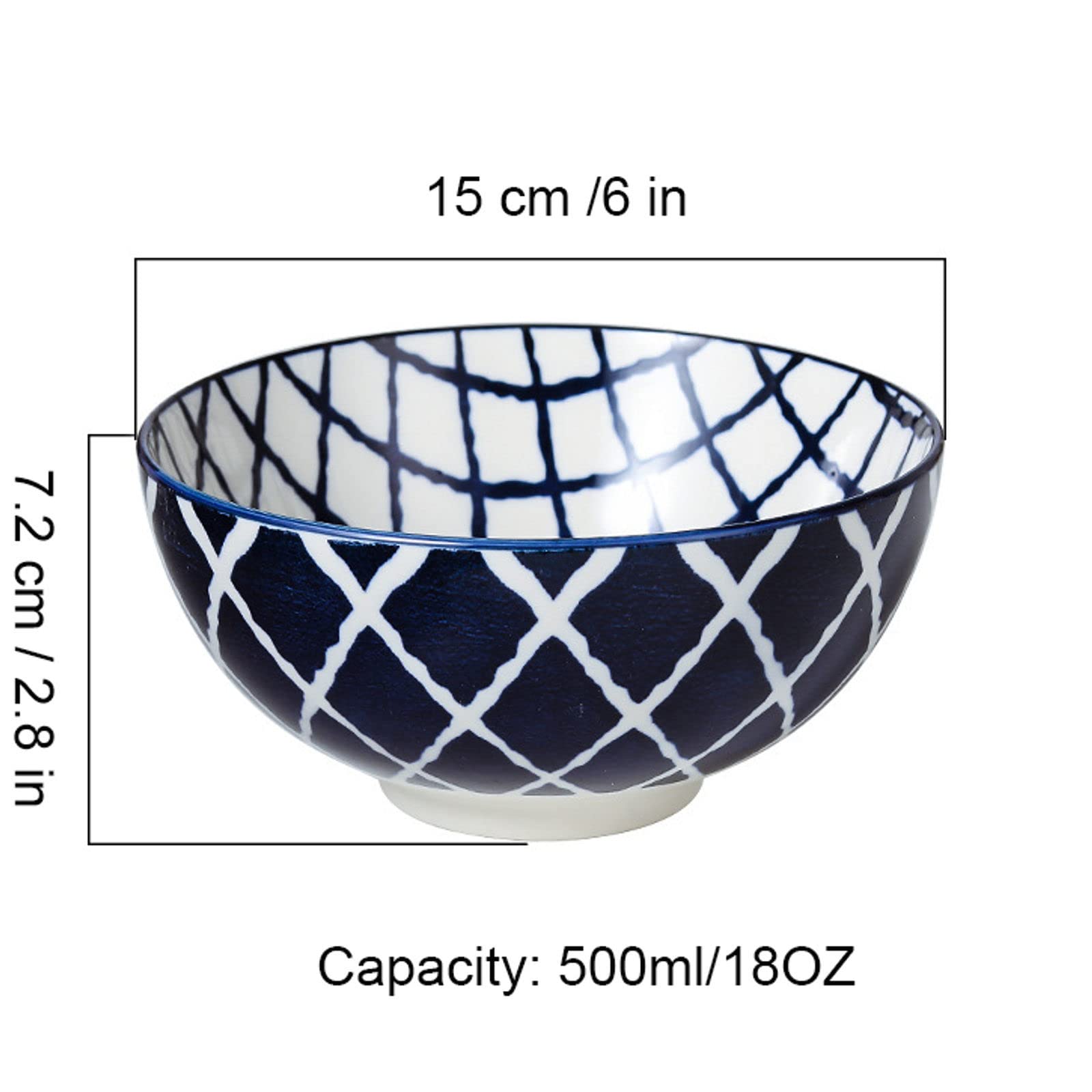 Ramen - Ciotole da zuppa per curry, 15 cm, grandi ciotole da portata per cucina, riso, pasta, zuppa, snack, porcellana, ramen, stoviglie, per casa, hotel, blu marino, set da 4 pezzi