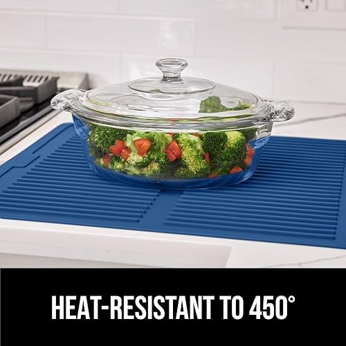 Miniatura 8 de GORILLA GRIP Tapete de secado de platos de silicona patentado 100% sin BPA para encimera de cocina, diseño acanalado para atrapar agua, fácil de