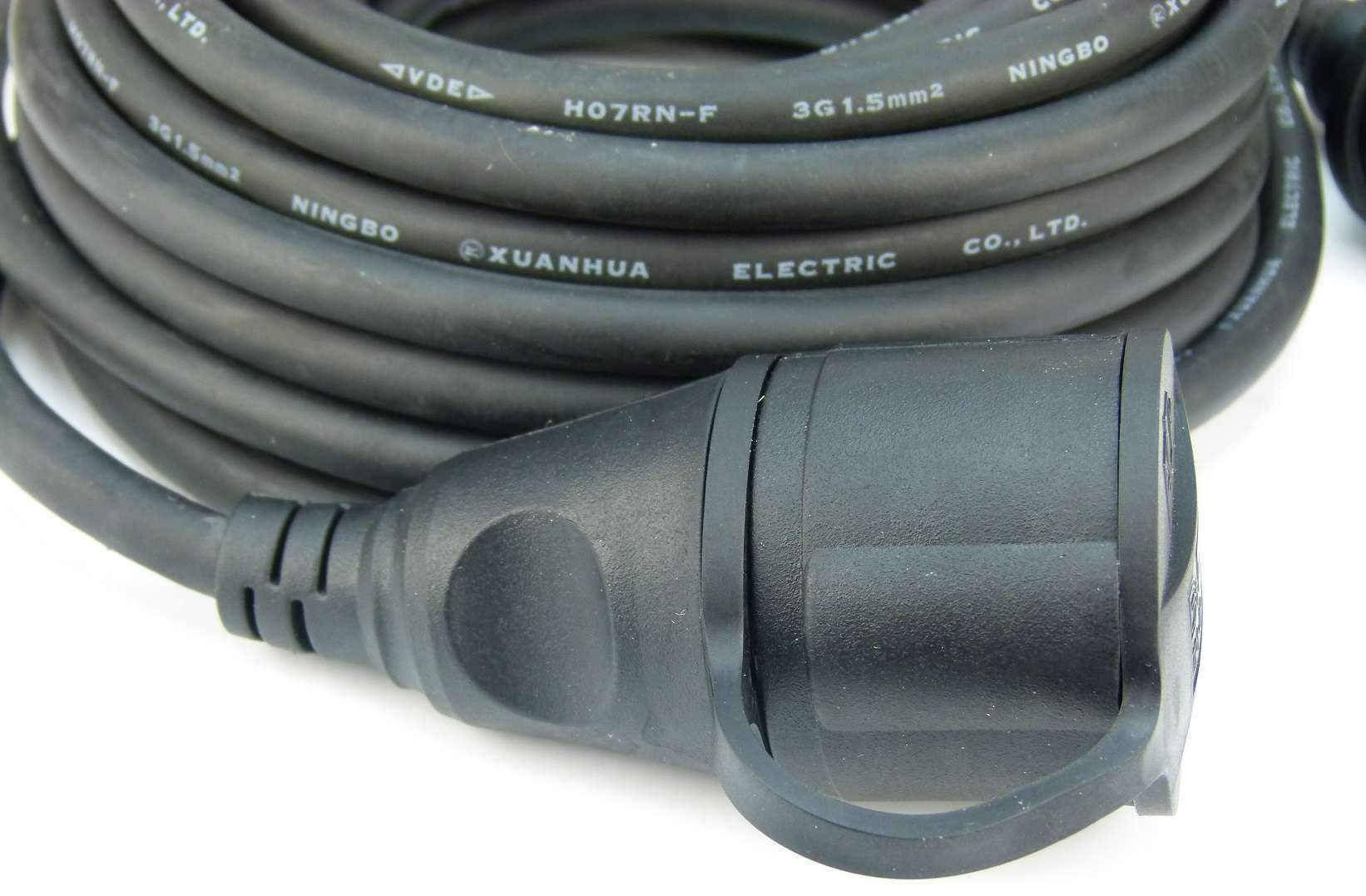 5 x 10,0 m Schuko Baustellen-Verlängerungskabel IP44 H07RN-F 3G1,5, schwarz (für den Außenbereich und den Einsatz auf Baustellen) (5, 10 m Verlängerungskabel IP 44)