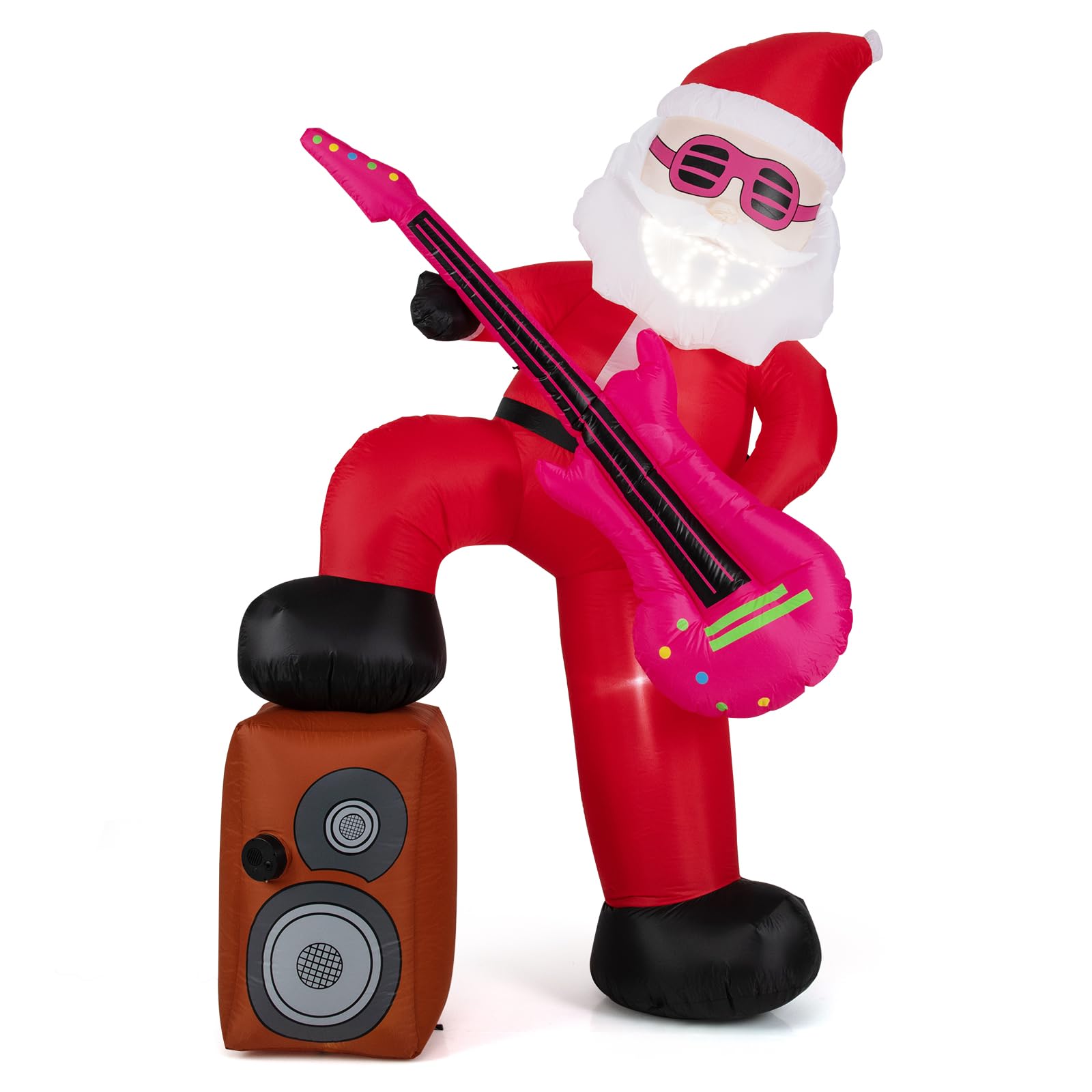 COSTWAY Inflatable Christmas Santa Claus, Self Inflating Xmas Decoration with LED Lights and Blower, Blow up Christmas Decor for Indoor Outdoor (Red Guitar) — image 1