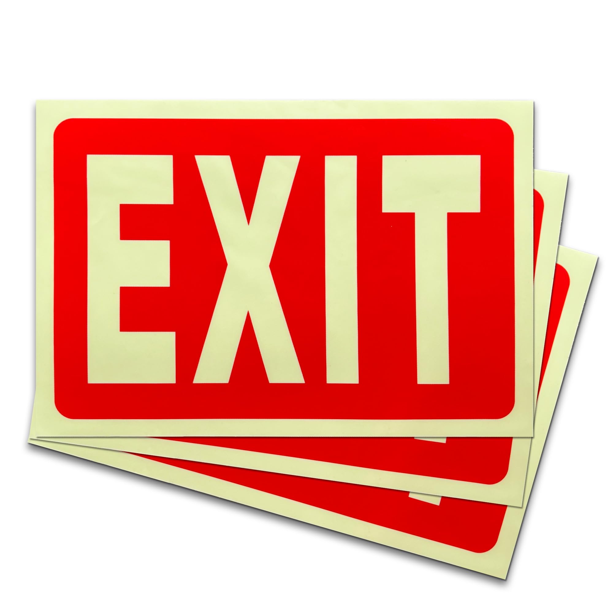 Glow in the Dark EXIT Signs - 3 Pack 7x10 Inch – Photoluminescent, Premium Vinyl, Protected with UV and Fade-Resistant Lamination, Indoor & Outdoor, for Business, Schools, Hospitals - Made in USA
