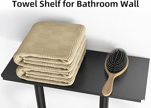 Miniatura 4 de BETHOM - Toallero montado en la pared, con estante de metal y 3 ganchos para baño pequeño, almacenamiento de toallas en la pared puede contener