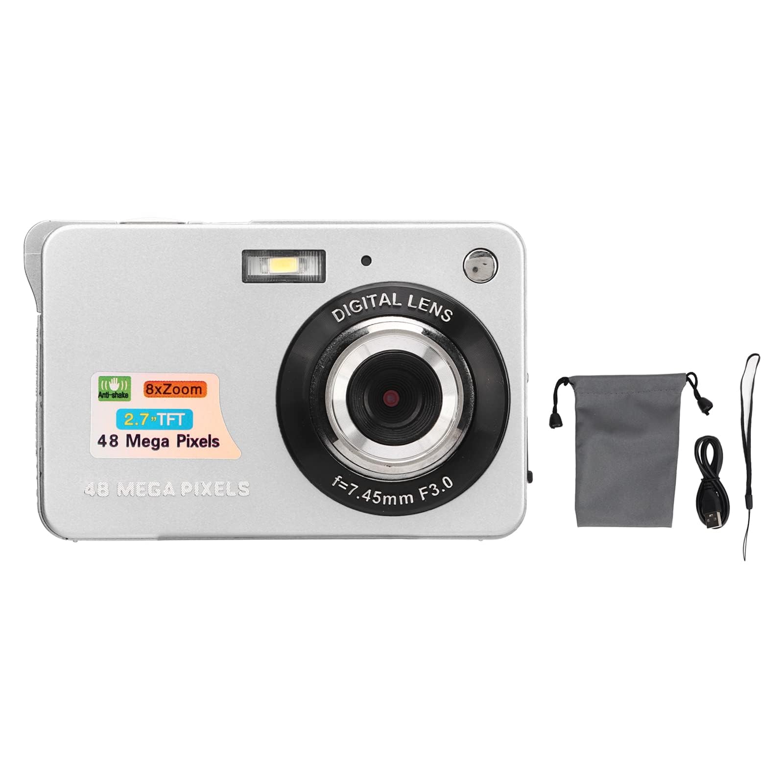 Appareil Photo Numérique 4K pour la Photographie, Appareil Photo de Poche Compact 48MP avec écran LCD 2,7 Pouces, Appareil Photo Vlogging 8X Anti-secousses pour Adultes Seniors (Argent)
