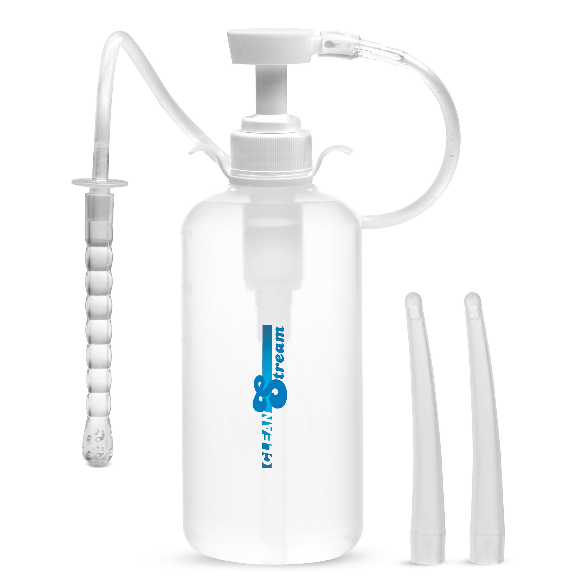 CLEANSTREAM XL Enema Bottle with 3 Attachments, Colon Cleanse for Men, Women, & Couples, Travel Friendly Enema with Easy Pumping & Flexible Tubing - Multiple Nozzle Choices, 5 Piece Set - Clear