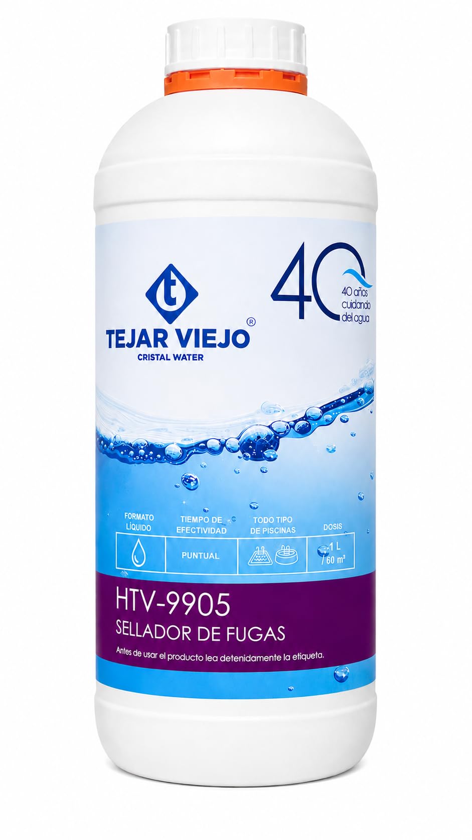 Sellador de Fugas Hidrofugante para Todo Tipo de Piscinas o Spas. Formato de 1L. Repara Pequeñas Grietas en Paredes o Tuberías Hidráulicas. Piscinas Privadas o Públicas - HTV 9905 TEJAR VIEJO