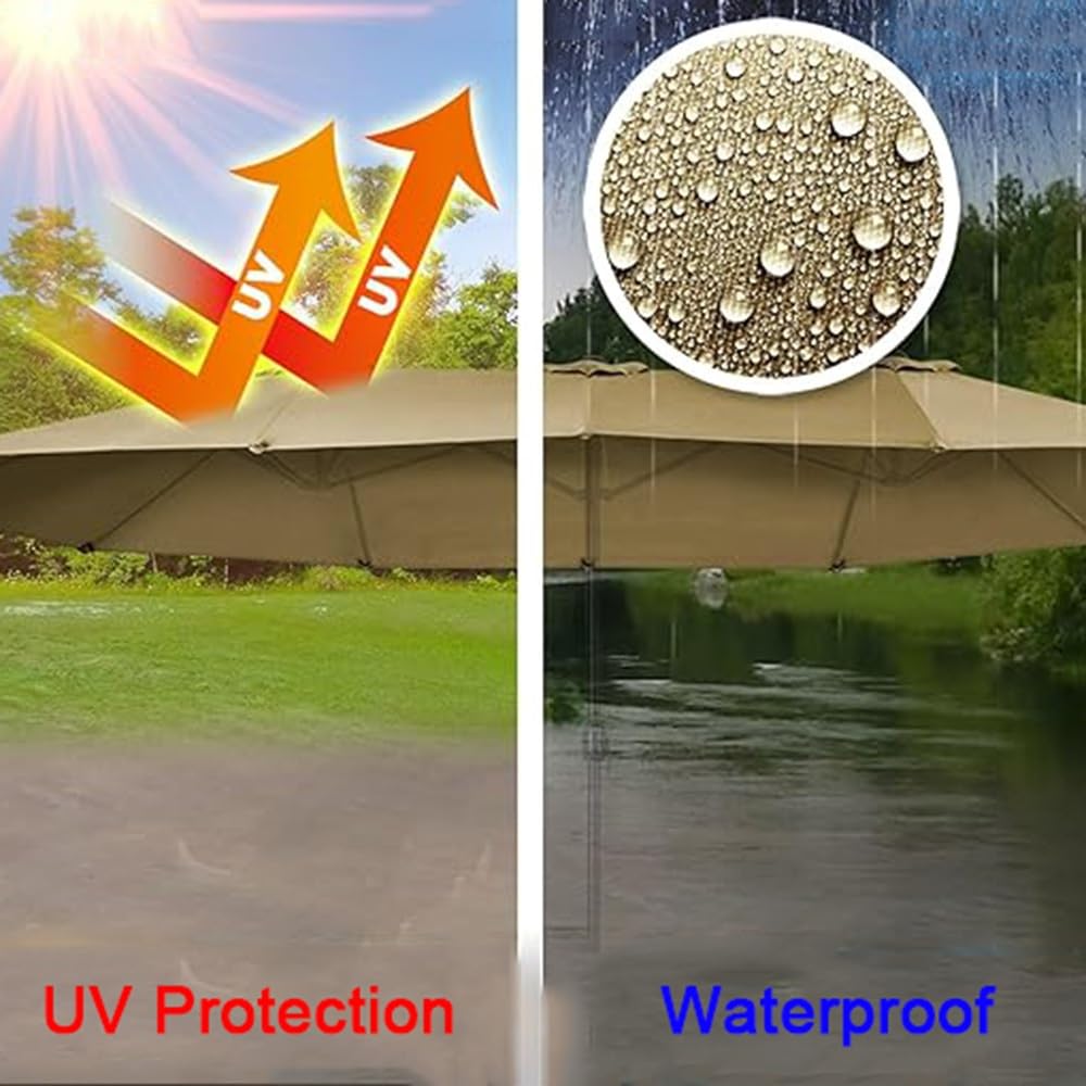 Dwustronny zapasowy baldachim do parasola ogrodowego 460 cm, beżowy pokrowiec na parasol tarasowy, duży baldachim z 12 żebrami, do użytku na zewnątrz