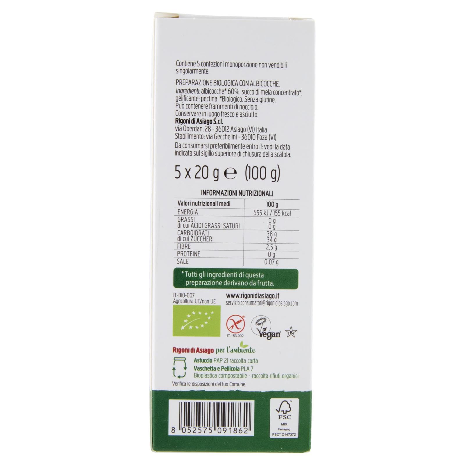Rigoni di Asiago Fior di Frutta Confetura di Albicocche, Fragoline e Frutti di Bosco, confiture de fraises et de baies sauvages, 5 boîtes individuelles de 15 x 100 g + Italian Gourmet Polpa di