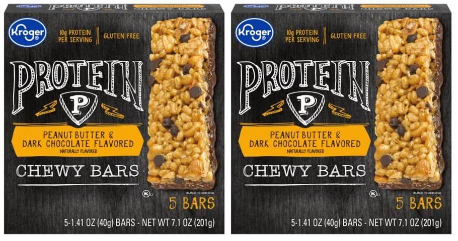 Paquete de 2 barras masticables de proteína con sabor a mantequilla de maní y chocolate oscuro, 5 unidades / 1.42 onzas.