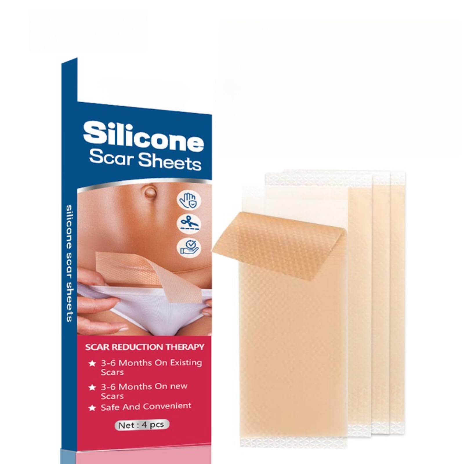 Silicone Scar Sheets, 4 Pcs Skin Repair Patches for Gentle and Effective Scar Treatment, Smooths and Soothes Skin, Daily Comfortable Care Patches 4x15cm, Promotes Healthy Skin Healing