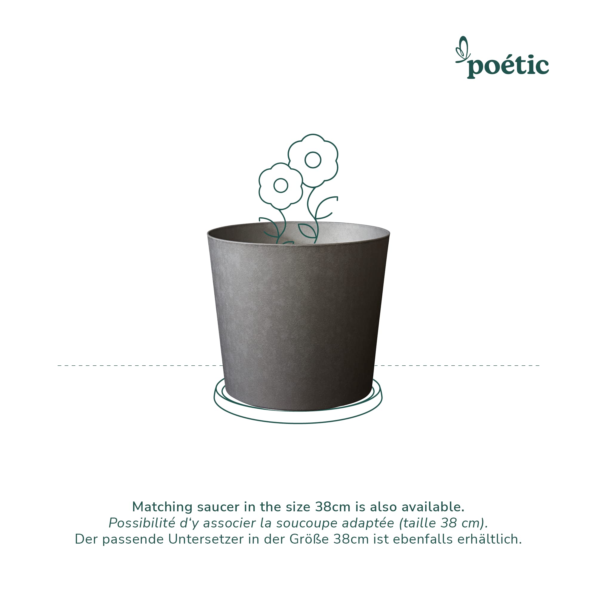 POETIC - Blumentopf für den Außenbereich - Konisches Pflanzgefäß für Indoor - Farbe Schiefer - 39,1 x H.32 cm, 30 Liter - Aus recyceltem Kunststoff